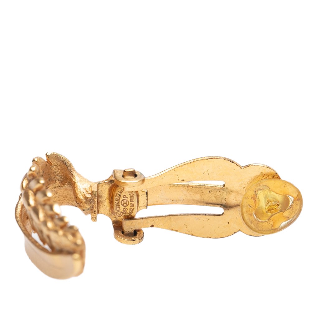 Chanel Gold Plated CC Leaf Clip On Earrings - 3