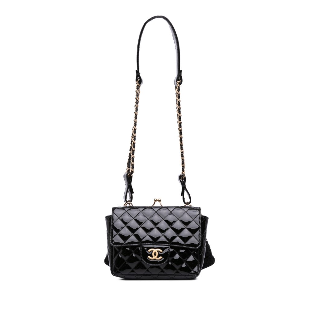 Chanel Mini Patent Lace Kiss Lock Flap Double Bag