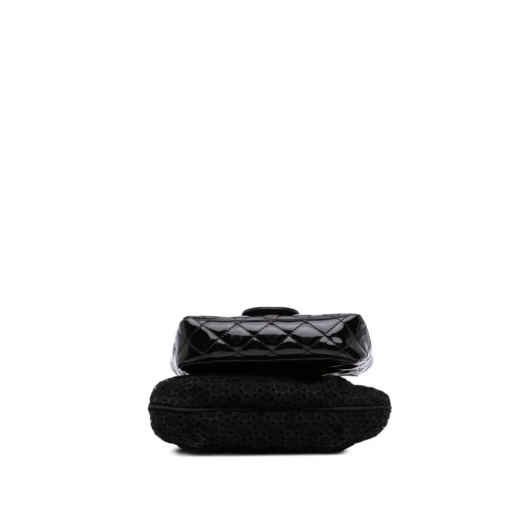 Chanel Mini Patent Lace Kiss Lock Flap Double Bag Black Leather Good - Inside View