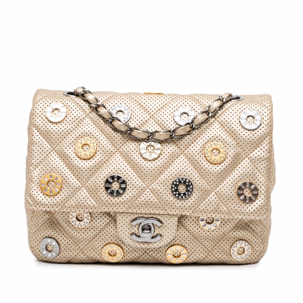 Chanel Paris-Dubai Small Perforated Metallic Lambskin Medals Flap