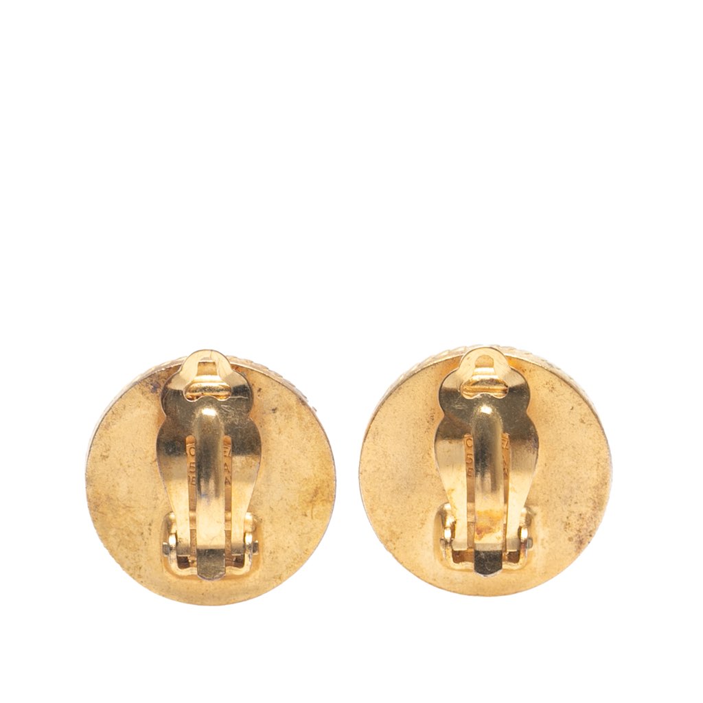 Chanel Gold Plated Acrylic CC Button Clip On Earrings - Back view