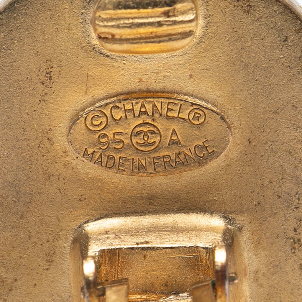 Chanel Gold Plated Acrylic CC Button Clip On Earrings - Image 6