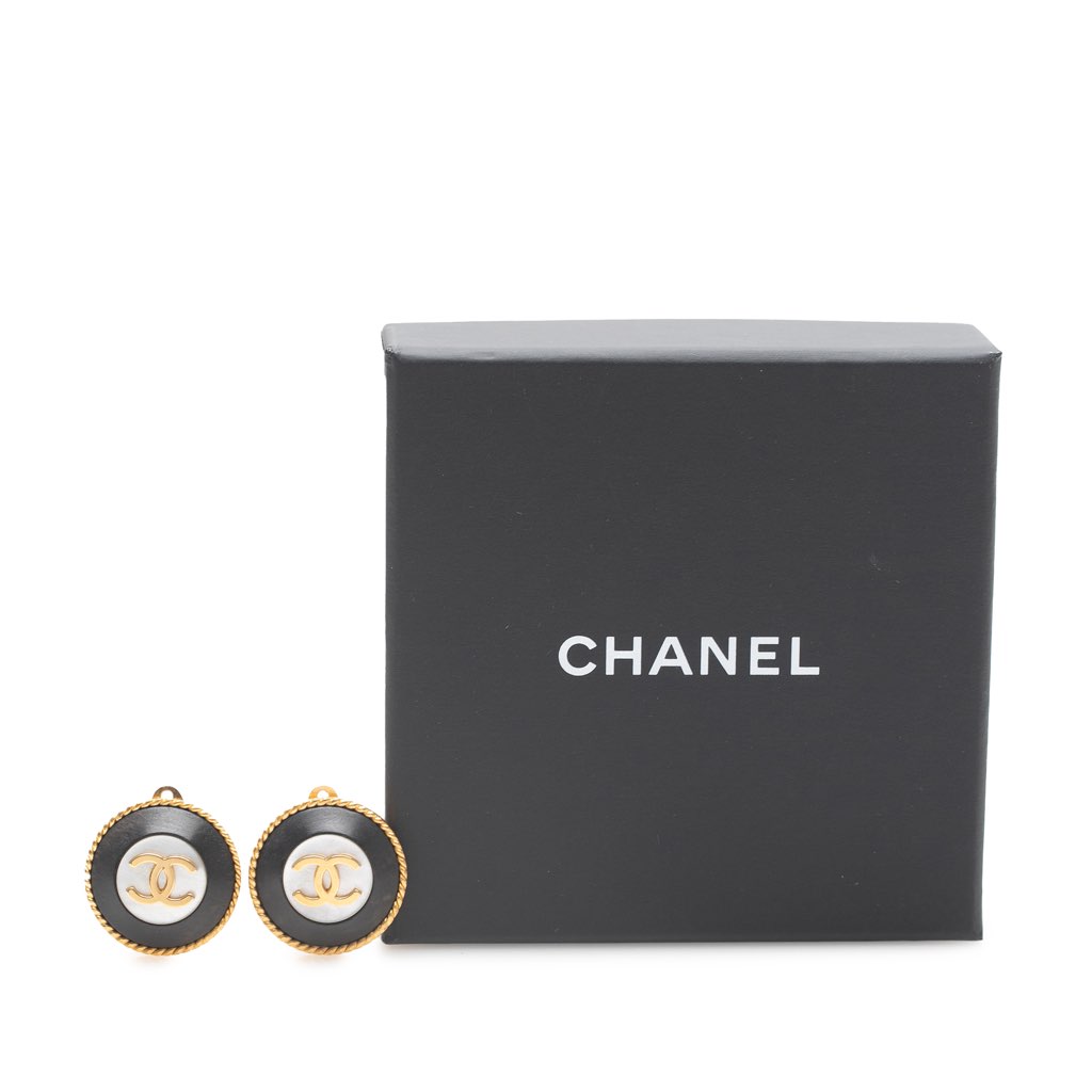 Chanel Gold Plated Acrylic CC Button Clip On Earrings - 4