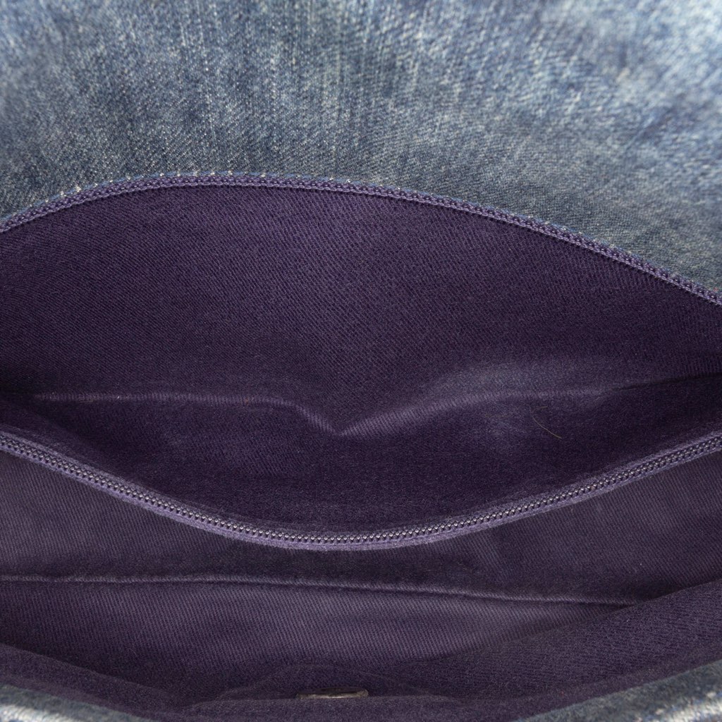 Chanel Large Embroidered Denim Camellia Flap - Side view