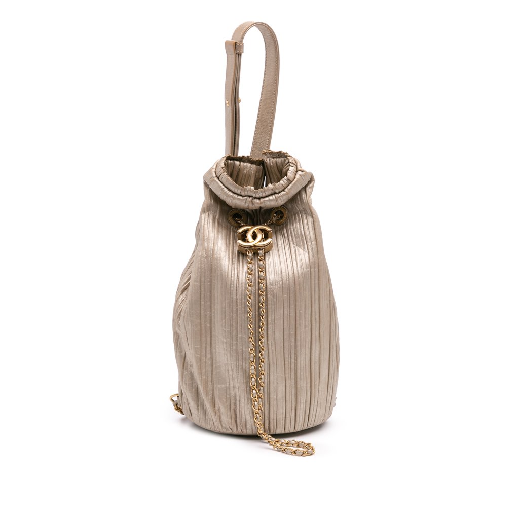 Chanel Small Metallic Calfskin Coco Pleats Drawstring Backpack