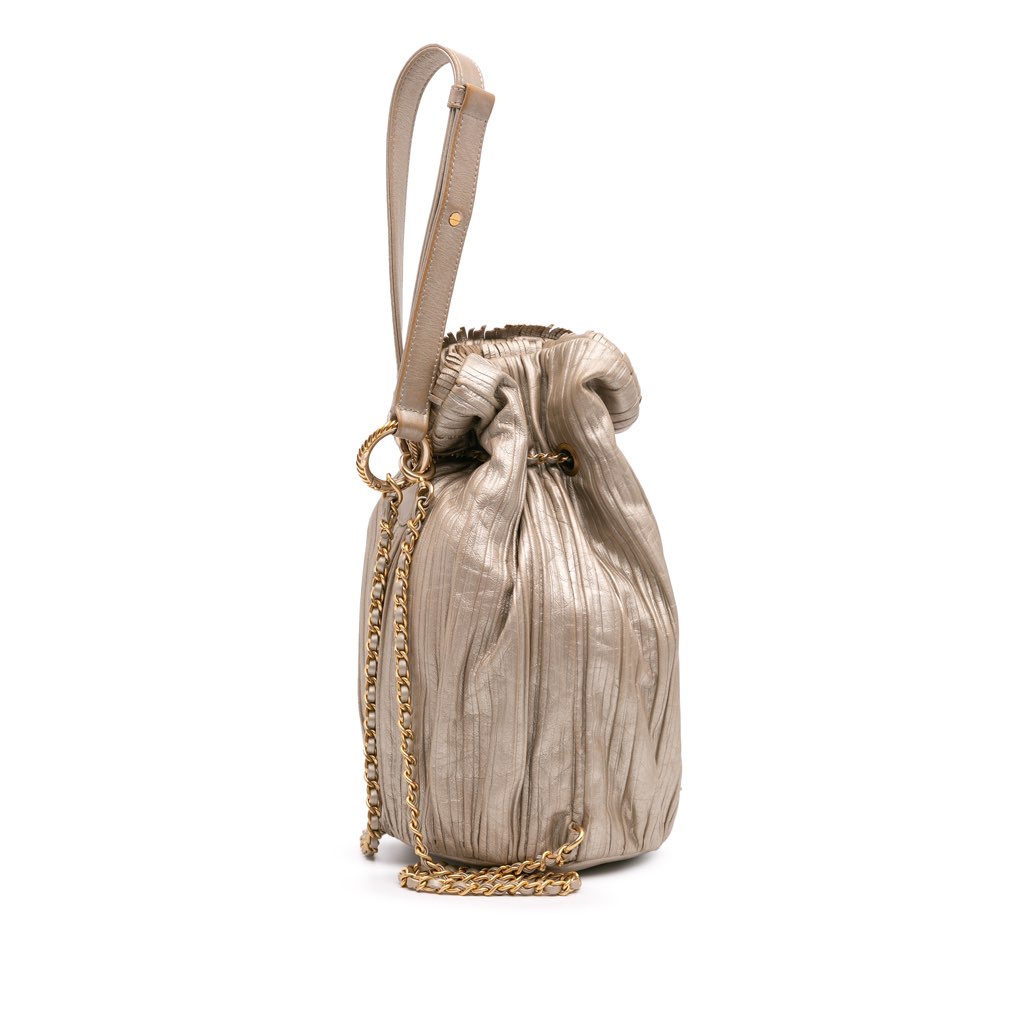 Chanel Small Metallic Calfskin Coco Pleats Drawstring Backpack - Back view