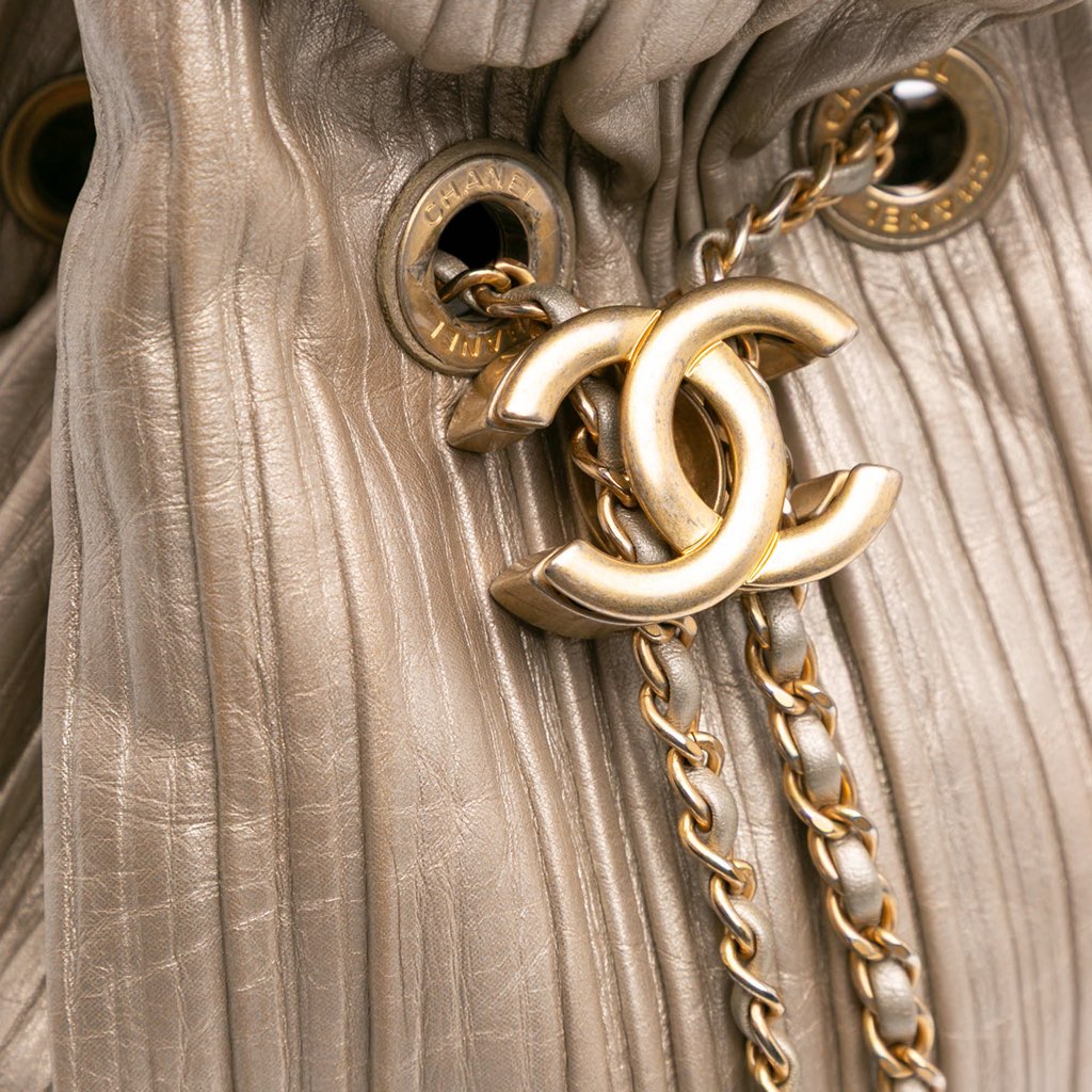 Chanel Small Metallic Calfskin Coco Pleats Drawstring Backpack - Image 10