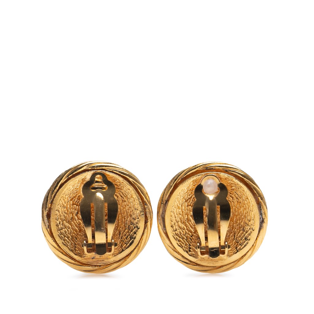 Chanel Gold Plated CC Round Clip On Earrings - 2