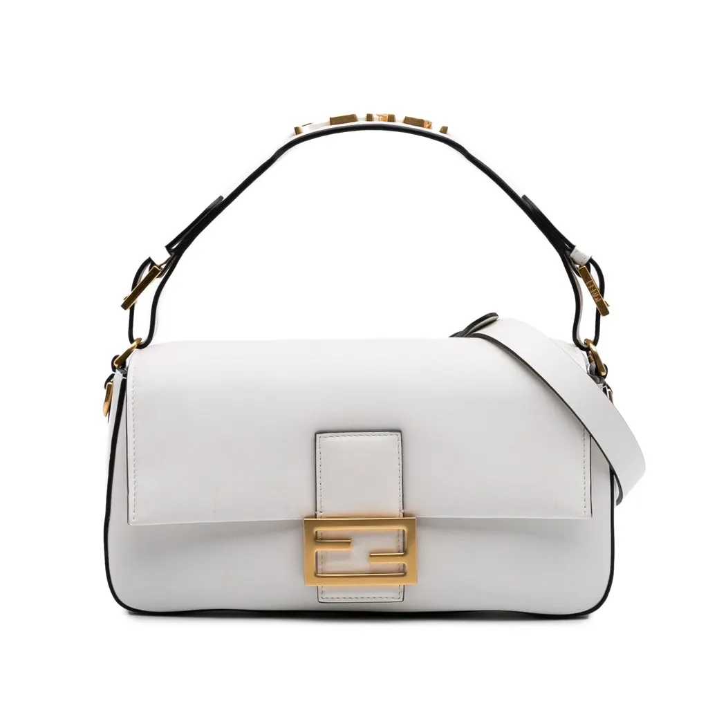 Fendi Leather Convertible Baguette Satchel White Leather Good - Front View