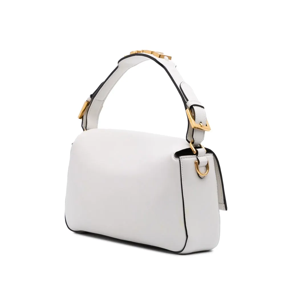 Fendi Leather Convertible Baguette Satchel White Leather Good - Back View