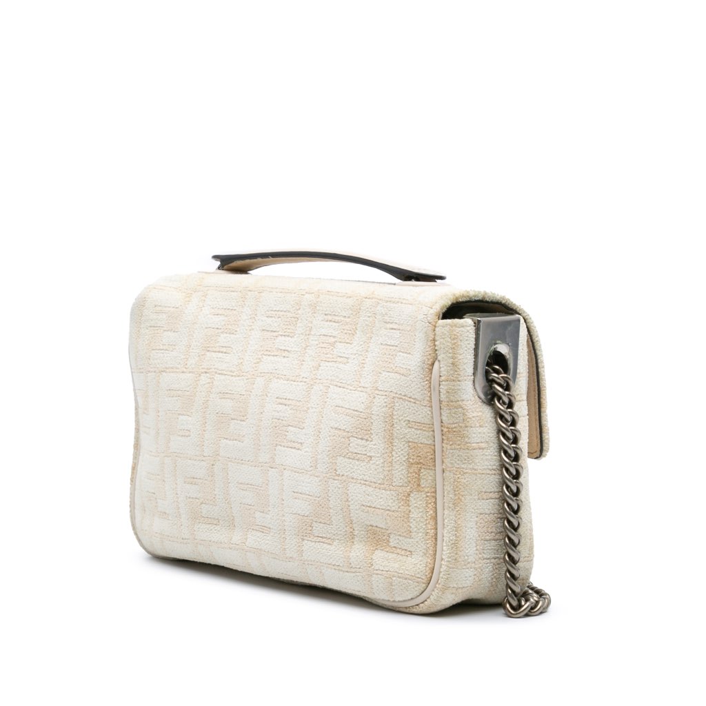 Fendi FF Chenille and Vitello Seta Chain Midi Baguette - 2