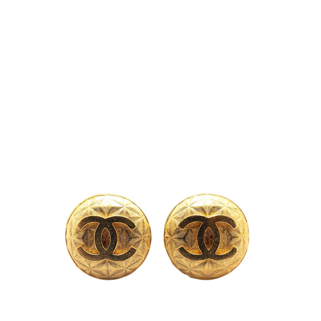 Chanel Gold Plated CC Round Clip on Earrings