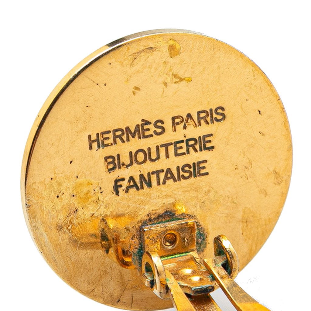 Hermès Gold Plated Bijouterie Fantaisie Clou De Selle Clip On Earrings - 3