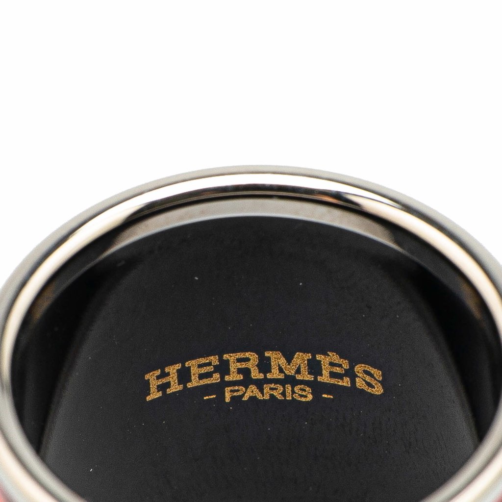 Hermès Enamel and Palladium Plated Brazil Feather Scarf Ring - 4
