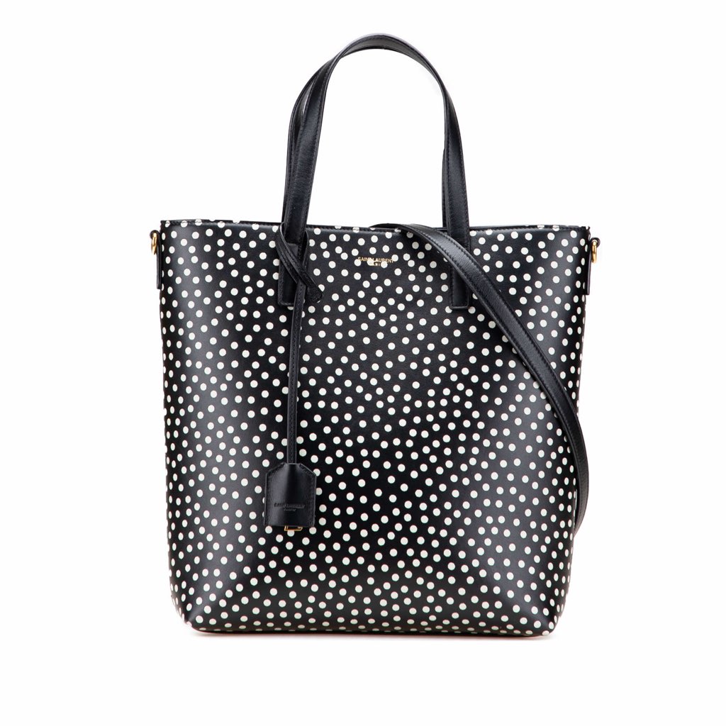 Saint Laurent Toy Calfskin Polka Dot North South Shopping Tote