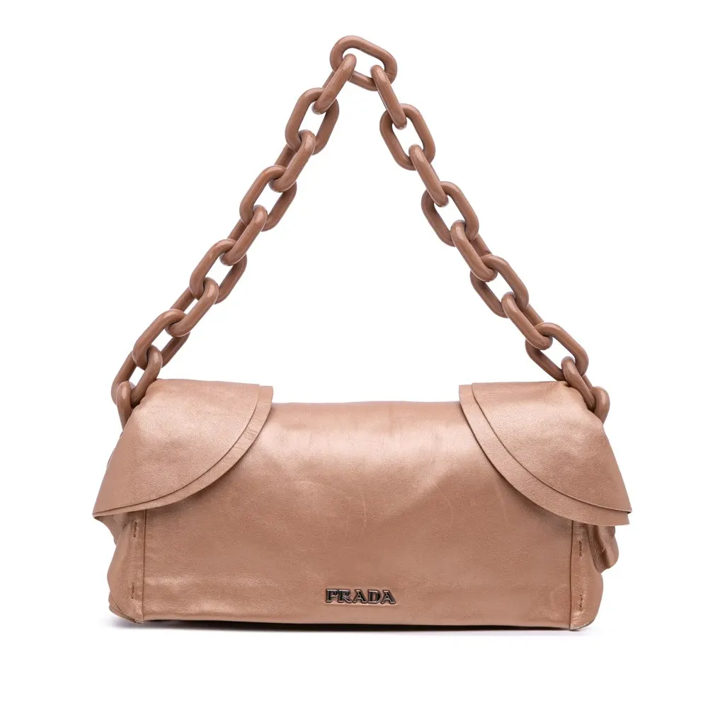 Prada Nappa Ruffle Resin Chain Shoulder Bag Brown Leather Good - Front View