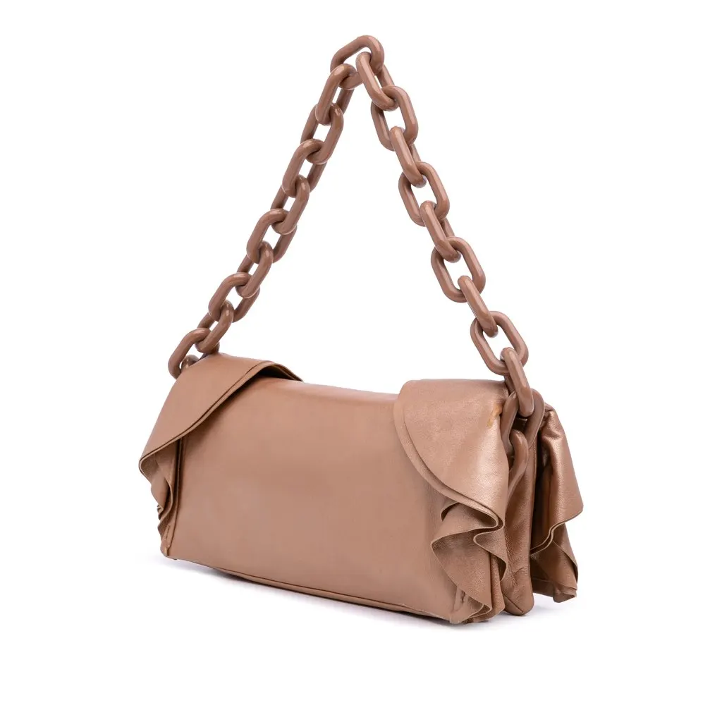 Prada Nappa Ruffle Resin Chain Shoulder Bag Brown Leather Good - Back View