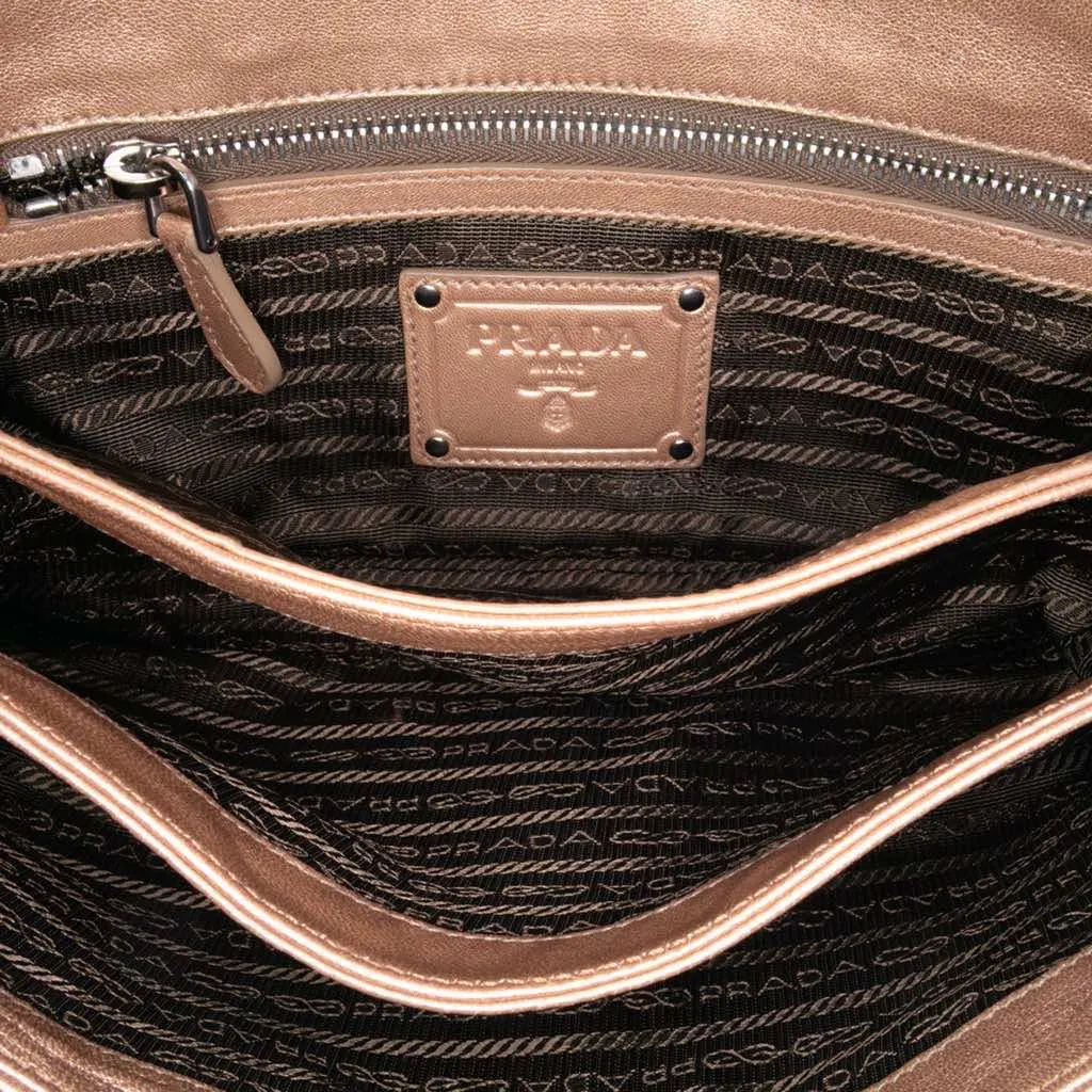 Prada Nappa Ruffle Resin Chain Shoulder Bag Brown Leather Good - Model View