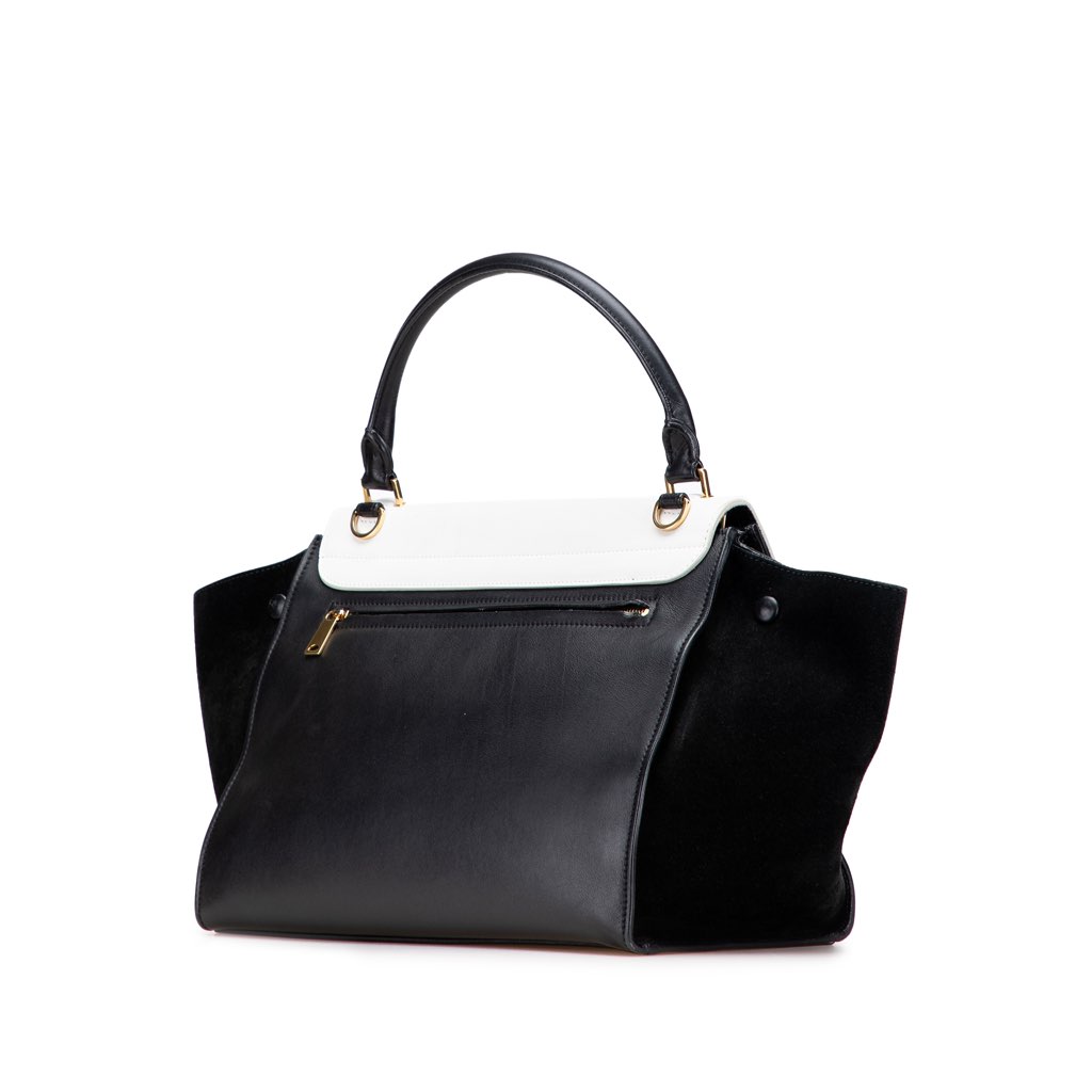 Celine Medium Bicolor Calfskin and Suede Trapeze Satchel - 2