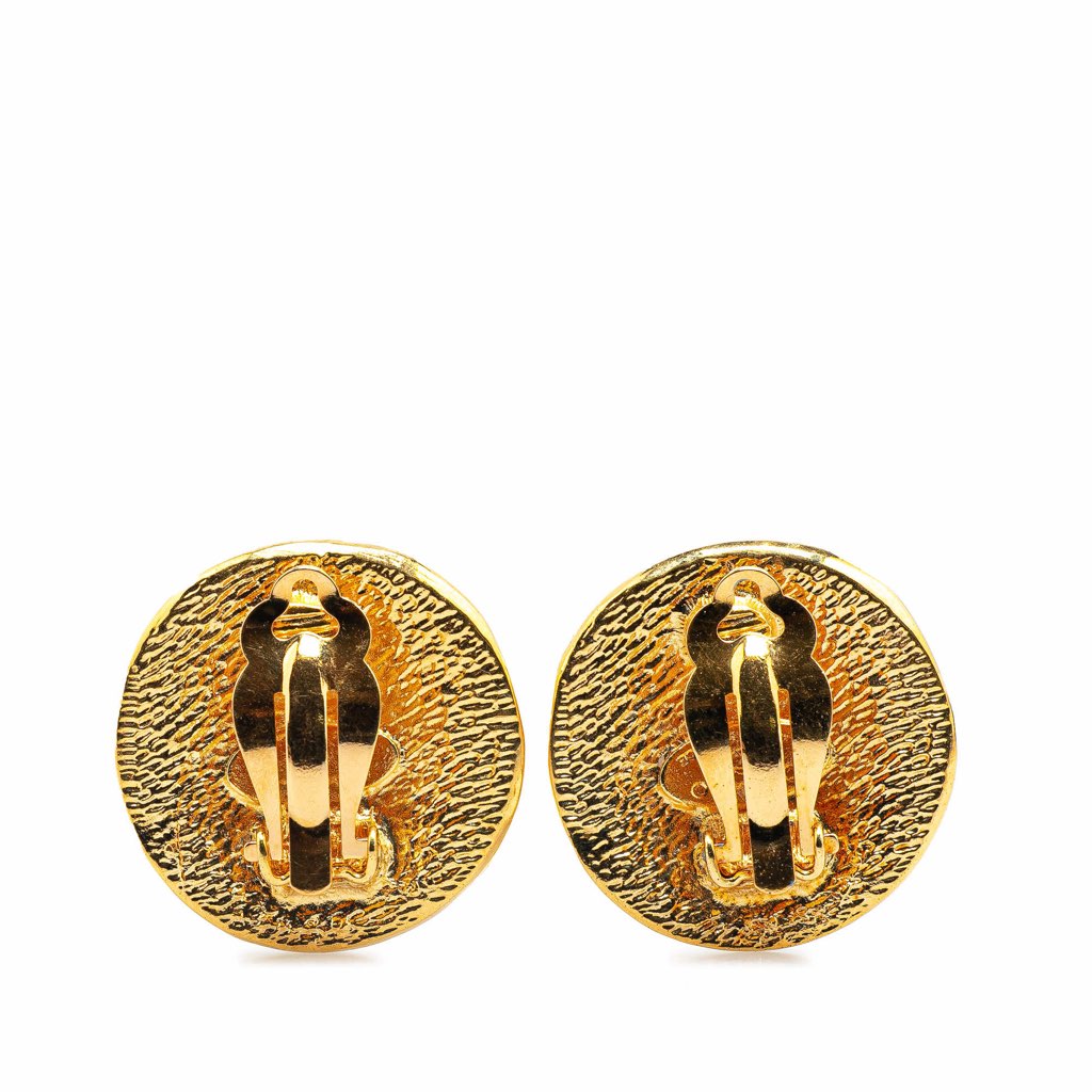 Chanel Gold Plated Rue Cambon Round Clip on Earrings - 2
