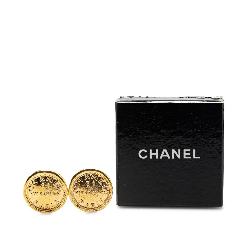 Chanel Gold Plated Rue Cambon Round Clip on Earrings - 4