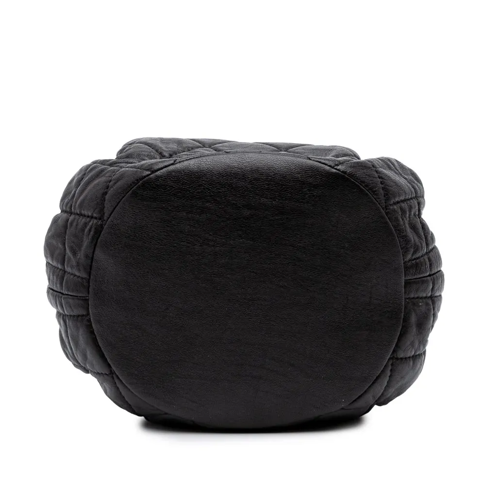 Chanel CC Quilted Lambskin Chain Drawstring Bucket Bag Black Leather Good - Inside View