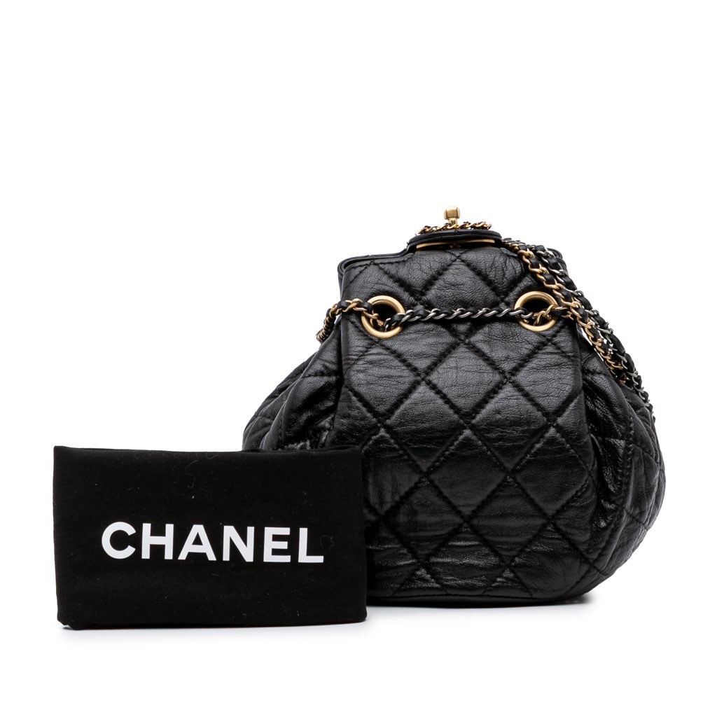 Chanel CC Quilted Lambskin Chain Drawstring Bucket Bag - Image 12