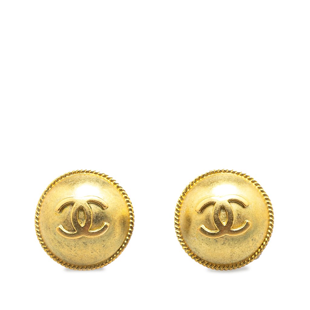 Chanel Gold Plated CC Round Clip on Earrings