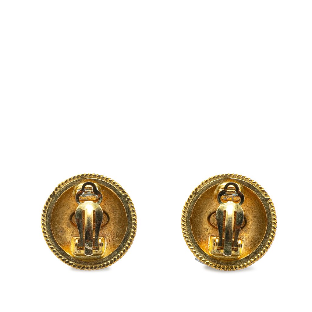 Chanel Gold Plated CC Round Clip on Earrings - Back view