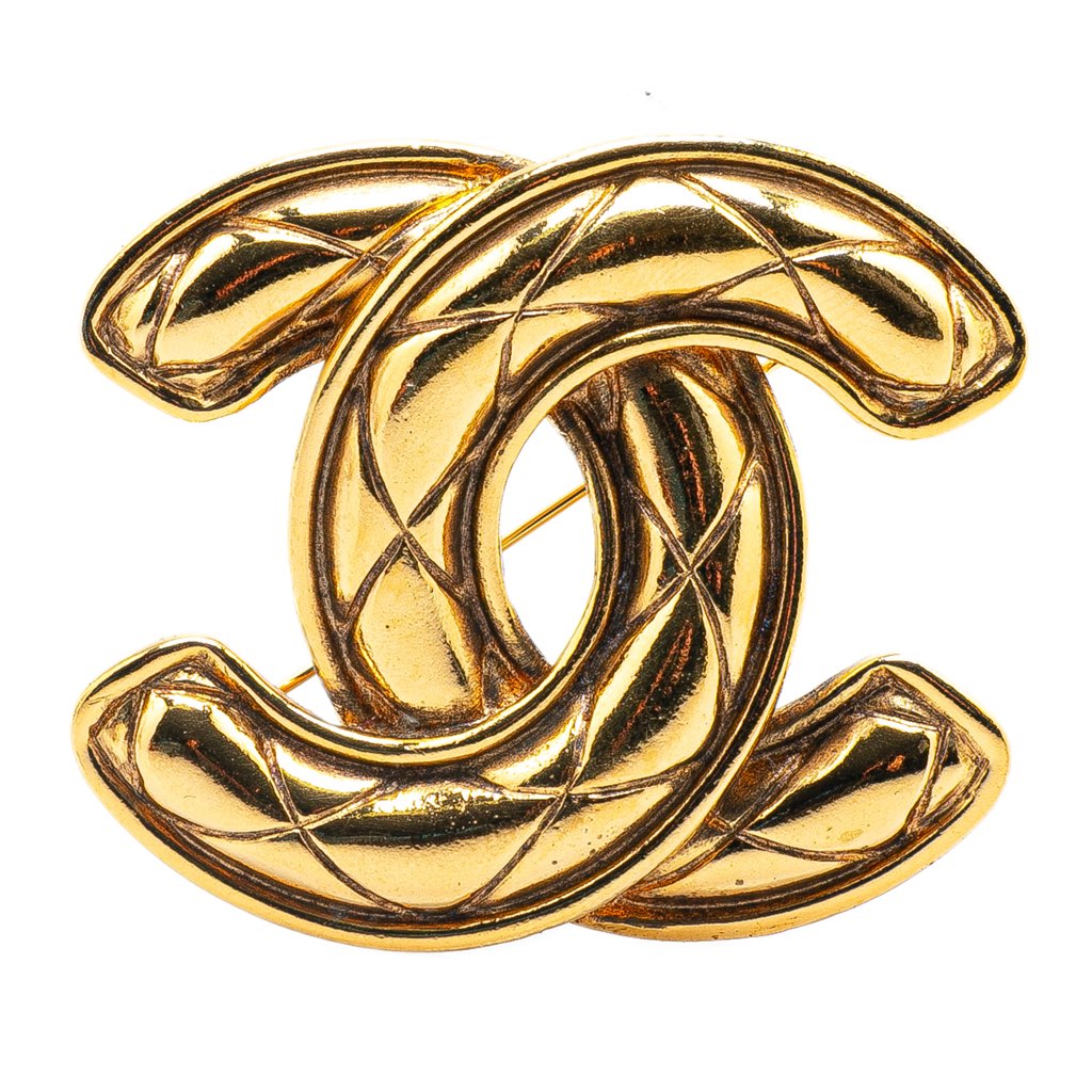 Chanel Gold Plated CC Quilted Brooch