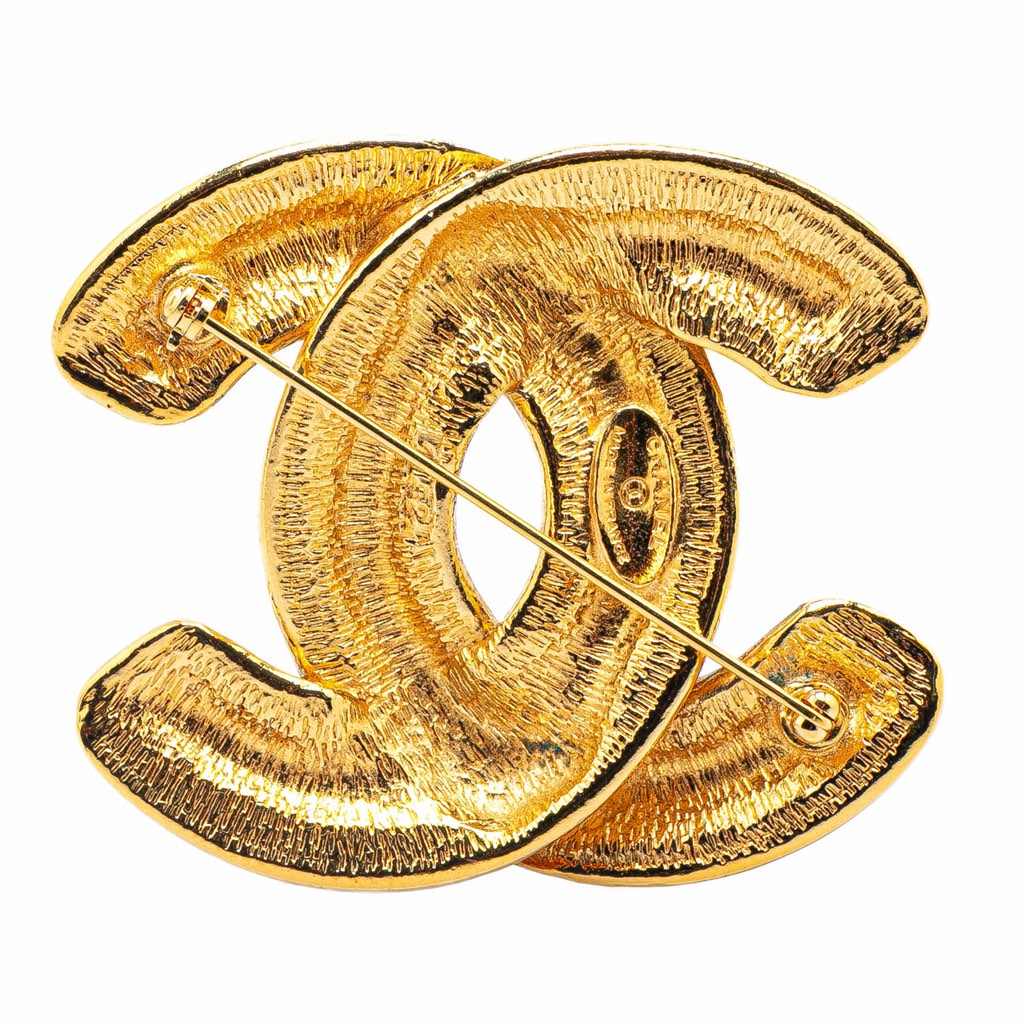 Chanel Gold Plated CC Quilted Brooch - Back view