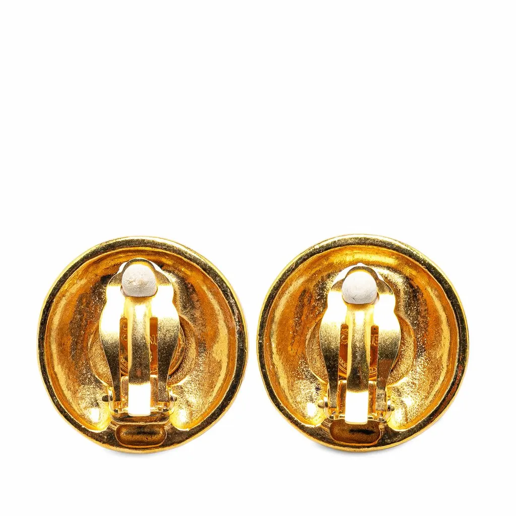 Chanel Gold Plated CC Date Clip On Earrings Gold Metal Good - Back View