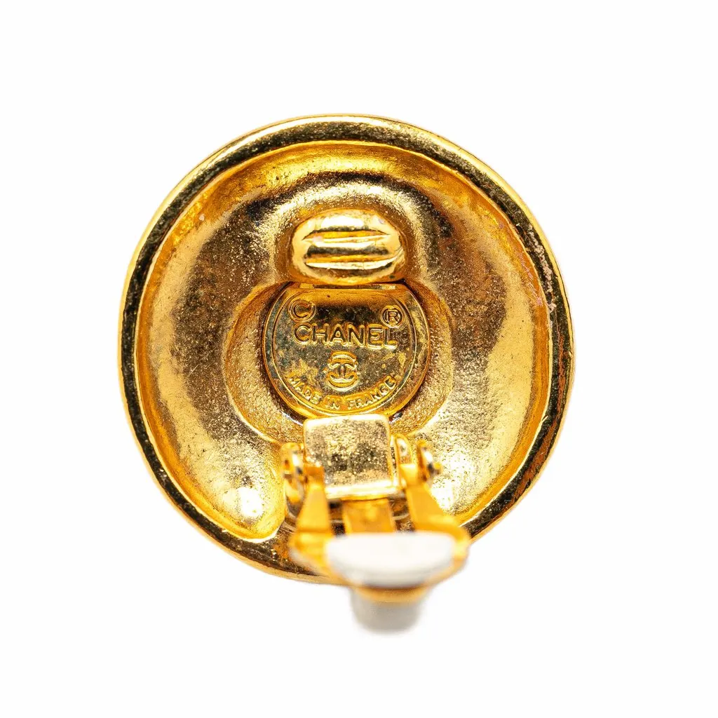 Chanel Gold Plated CC Date Clip On Earrings Gold Metal Good - Inside View