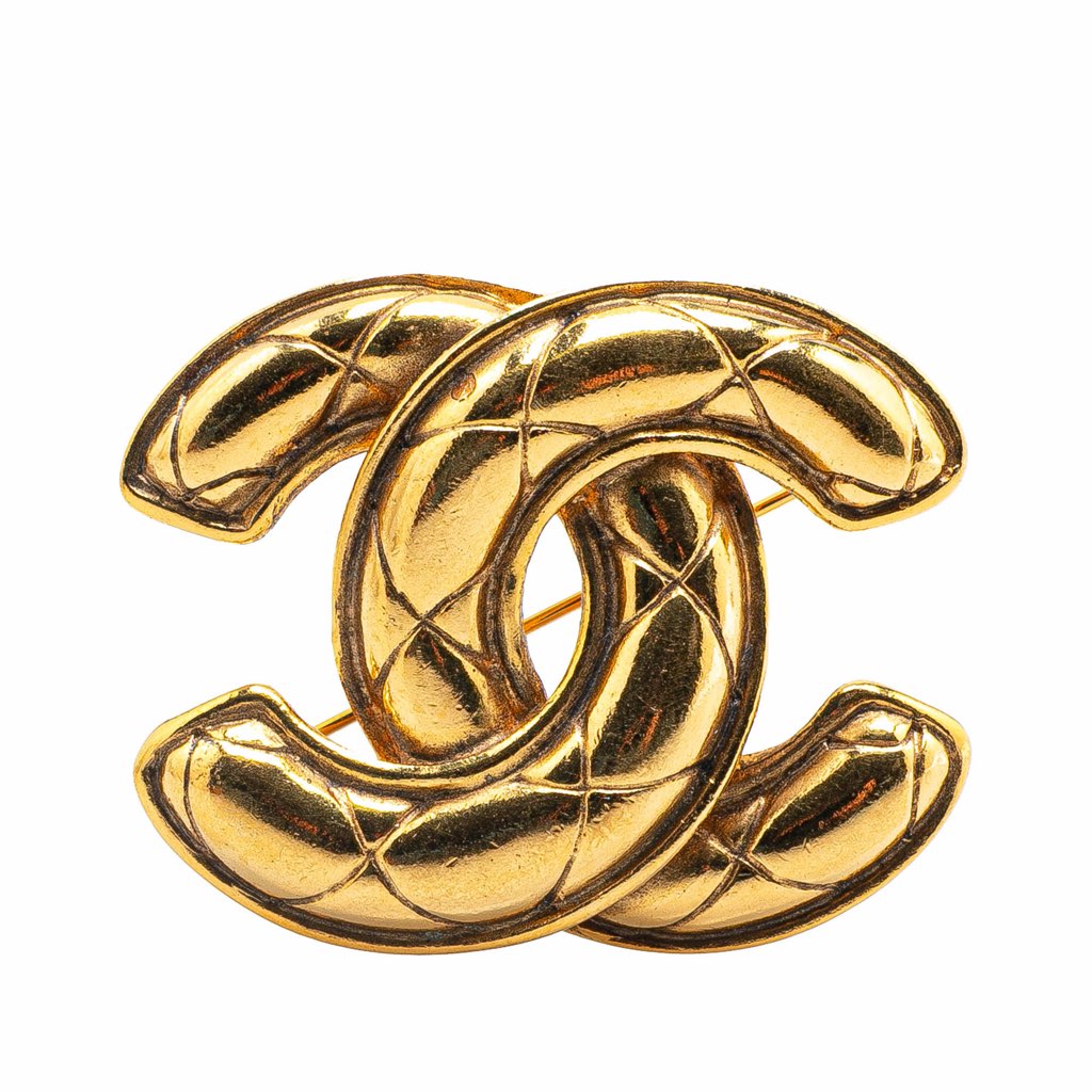 Chanel Gold Plated CC Quilted Brooch