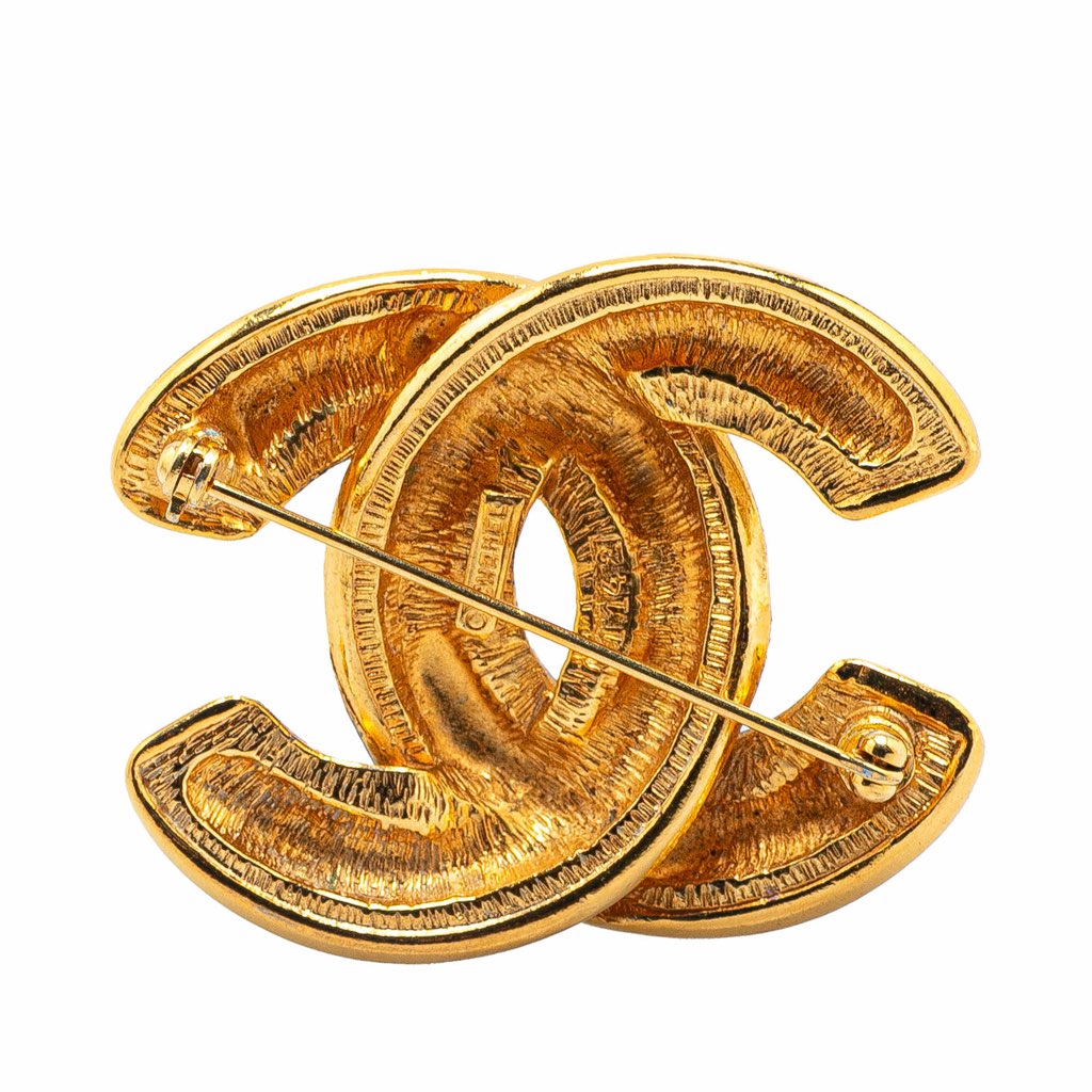 Chanel Gold Plated CC Quilted Brooch - Back view