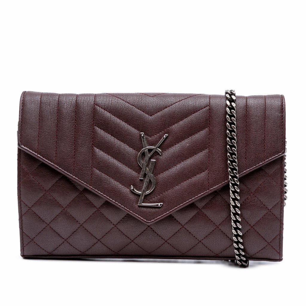 Saint Laurent Sheepskin Triquilt Monogram Envelope Wallet on Chain