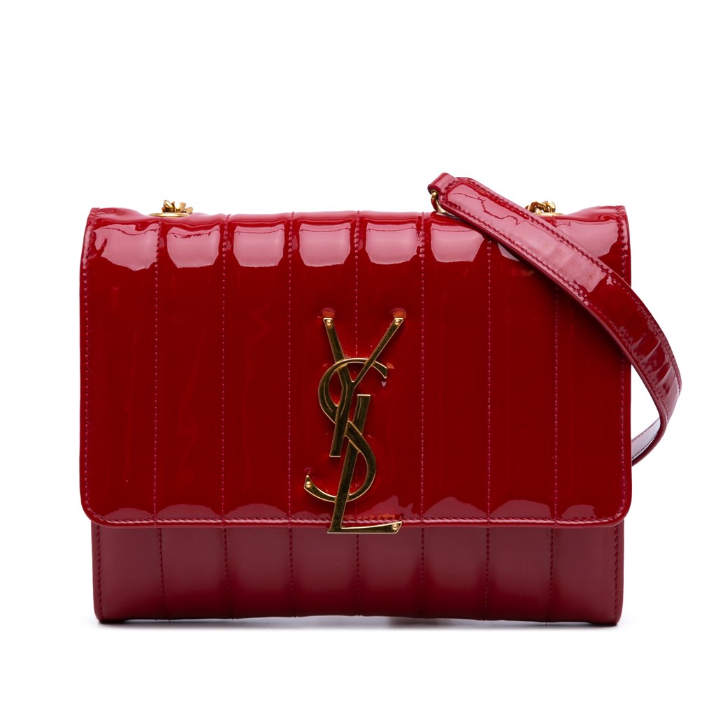 Saint Laurent Matelasse Patent Monogram Vicky Chain Wallet