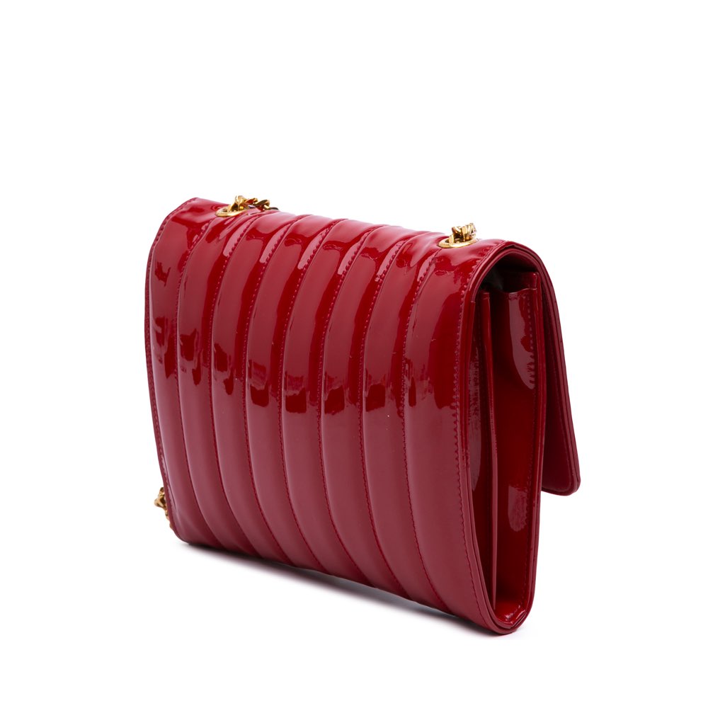 Saint Laurent Matelasse Patent Monogram Vicky Chain Wallet - Back view