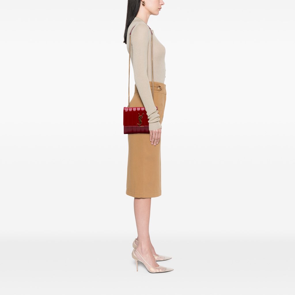 Saint Laurent Matelasse Patent Monogram Vicky Chain Wallet - Image 12