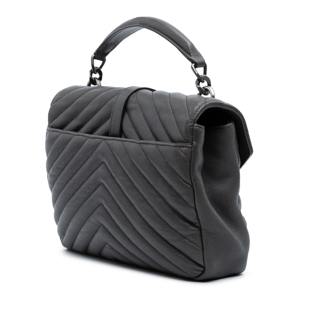 Saint Laurent Medium Quilted Chevron Sheepskin College Satchel - 2