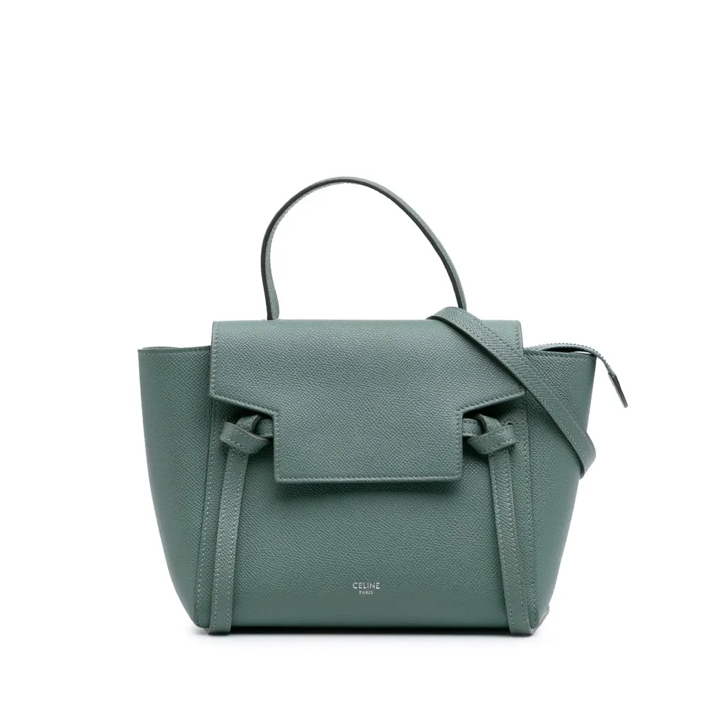 Celine Nano Grained Calfskin Belt Bag Green Leather Very good - Front View