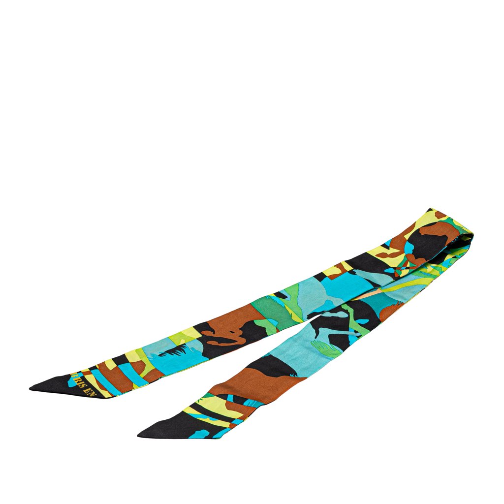 Hermès Ex Libris En Camouflage Silk Twilly Scarf