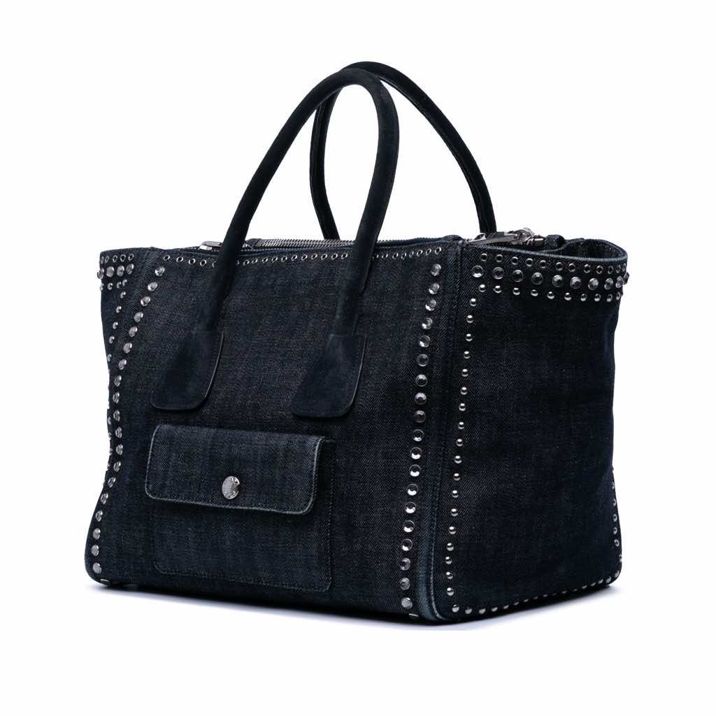 Prada Denim Canapa Bijoux and Grommet Twin Pocket Tote - 2