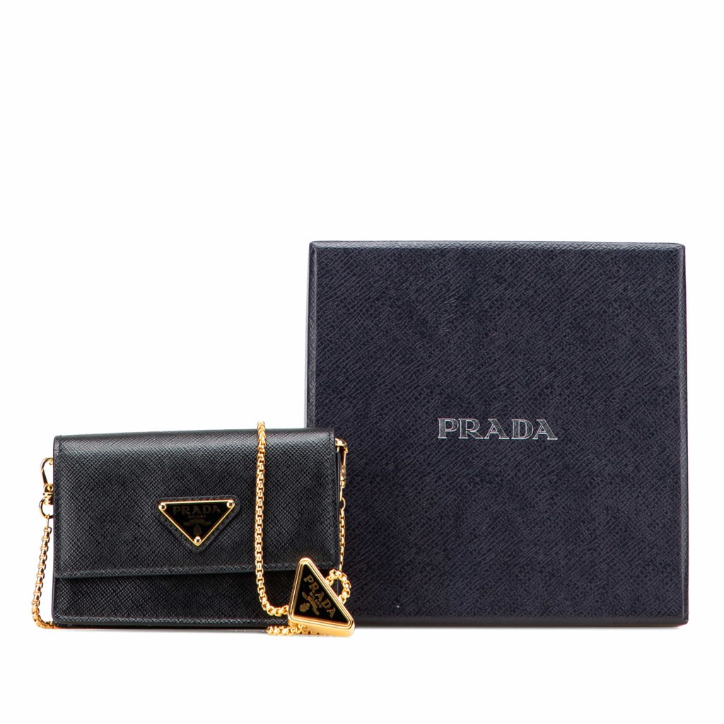 Prada Saffiano Card Holder On Chain - Image 16
