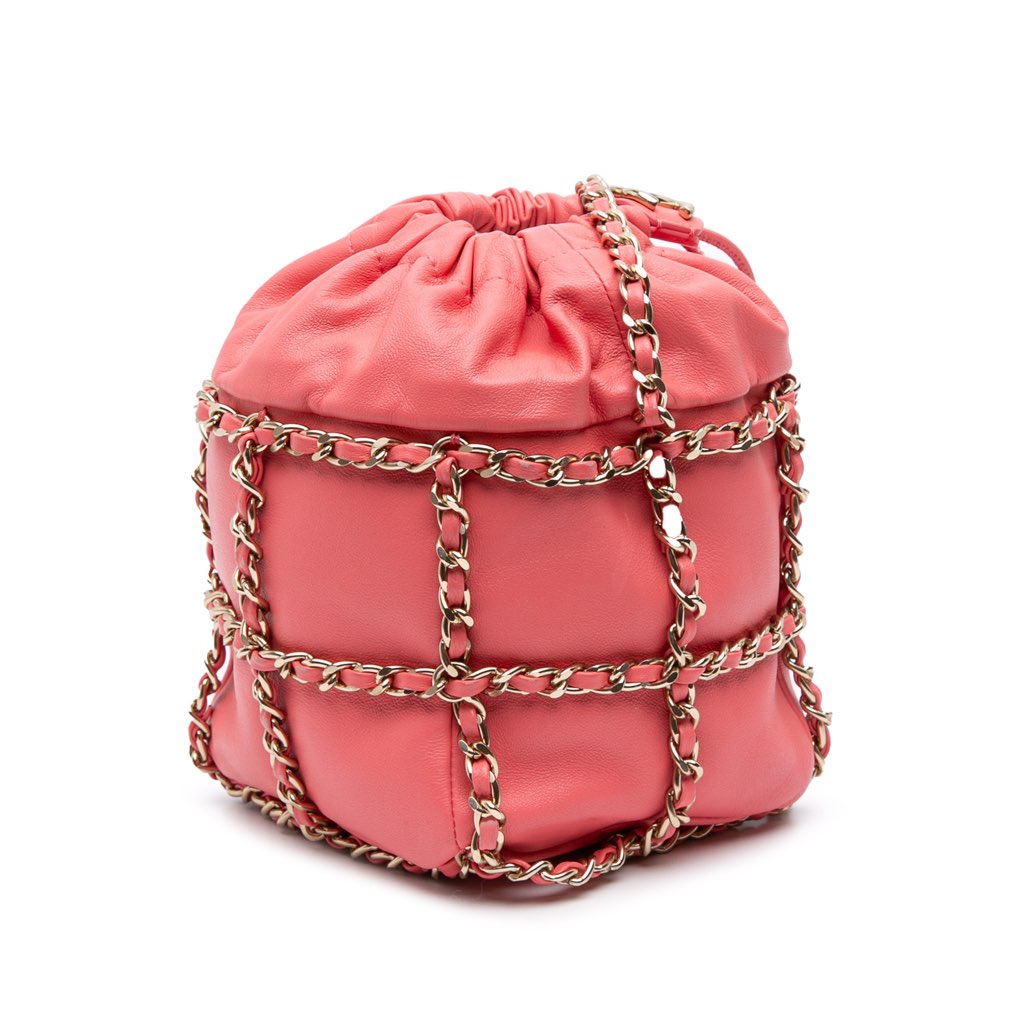Chanel Lambskin CC Chain Frame Drawstring Bucket Bag - Back view