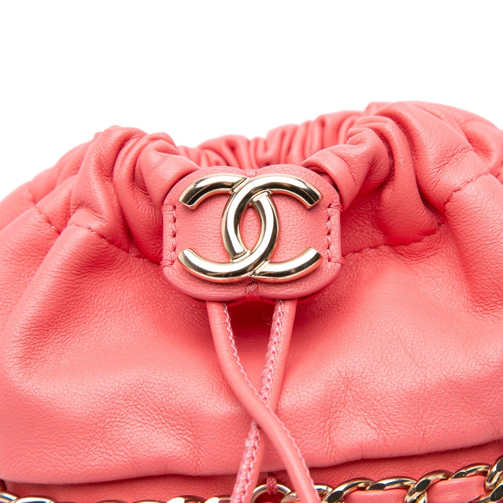 Chanel Lambskin CC Chain Frame Drawstring Bucket Bag - Side view