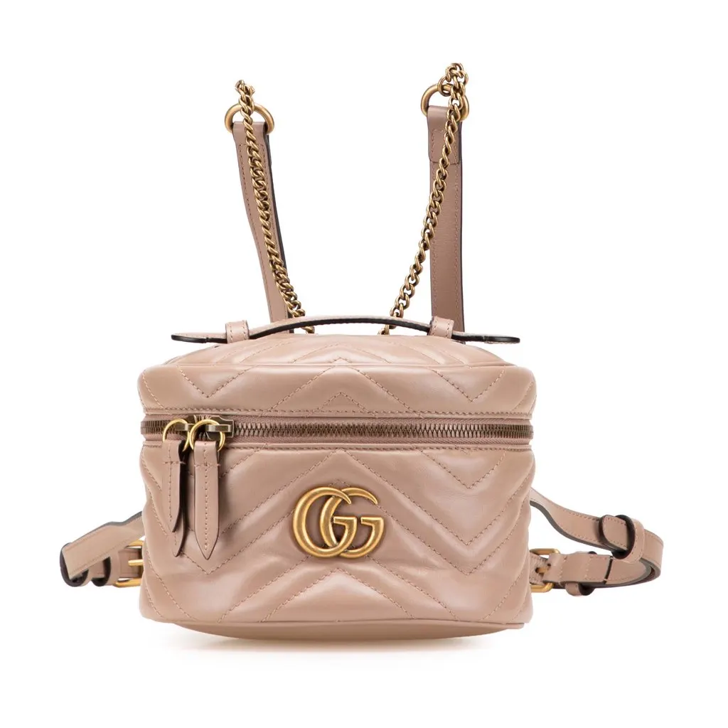Gucci GG Marmont Round Matelasse Leather Backpack Pink Leather Good - Front View