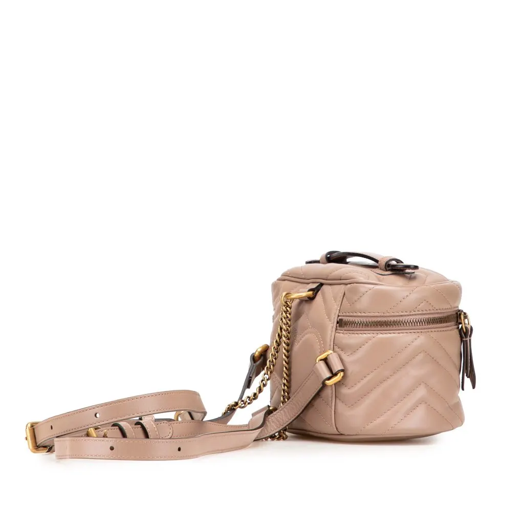 Gucci GG Marmont Round Matelasse Leather Backpack Pink Leather Good - Back View