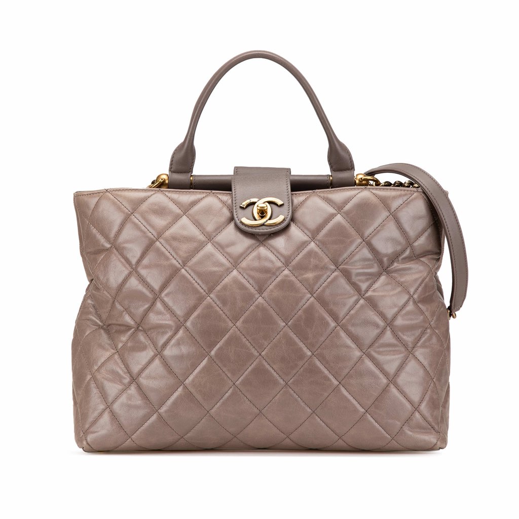Chanel Quilted Glazed Calfskin Gold Bar Tote