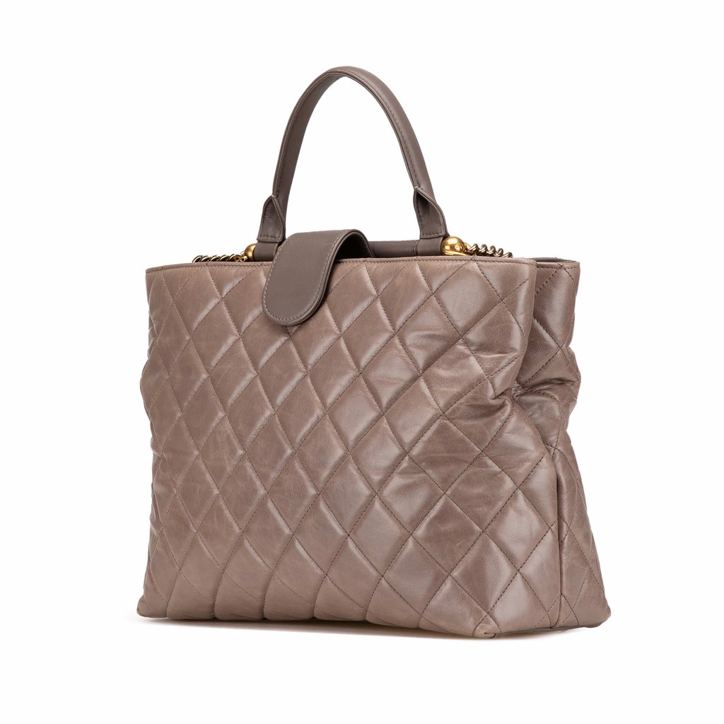 Chanel Quilted Glazed Calfskin Gold Bar Tote - 2